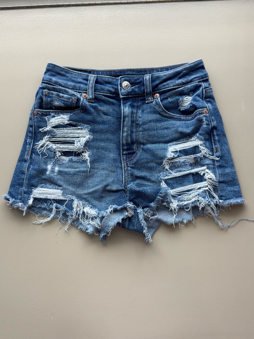 American Eagle Mom Short Distressed Raw Hem Denim Shorts Size 00